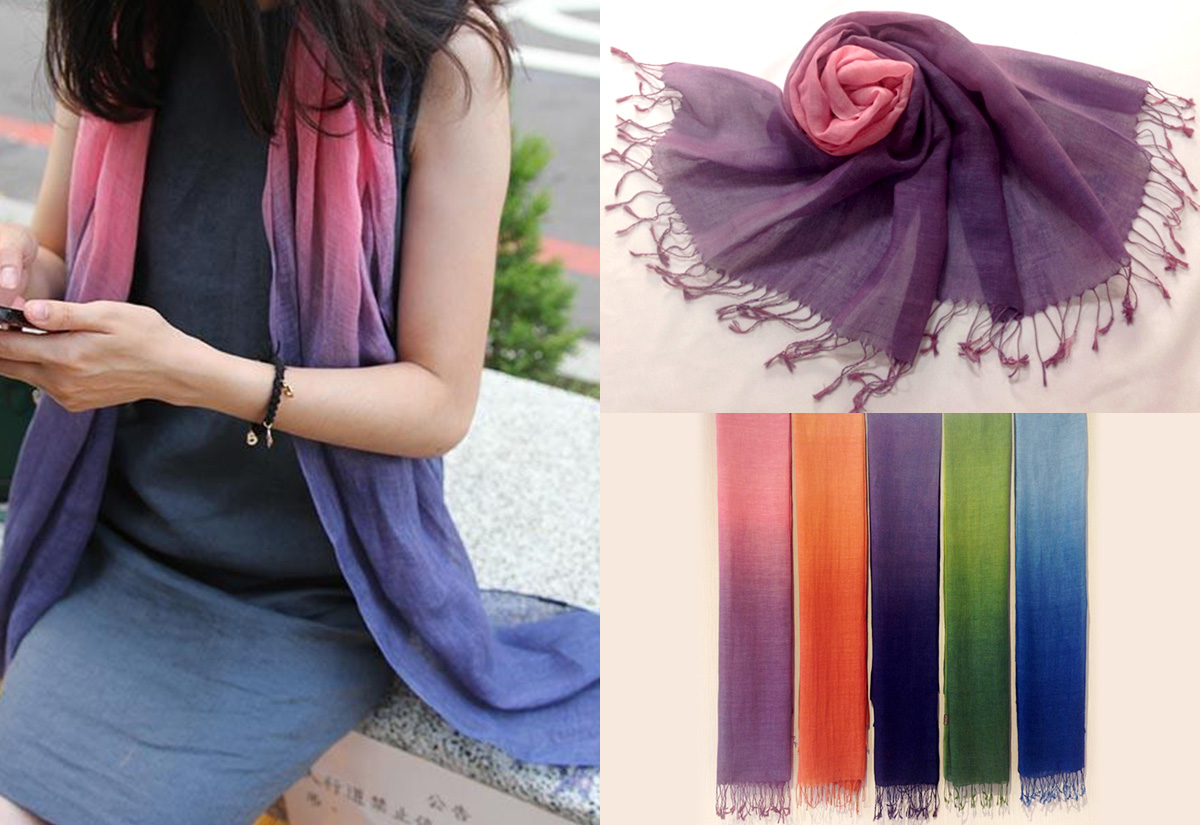 天染工坊 和顏-天染漸層亞麻披肩(多色可選) 台灣布染 scarf scarf Plant dyeing made in Taiwan